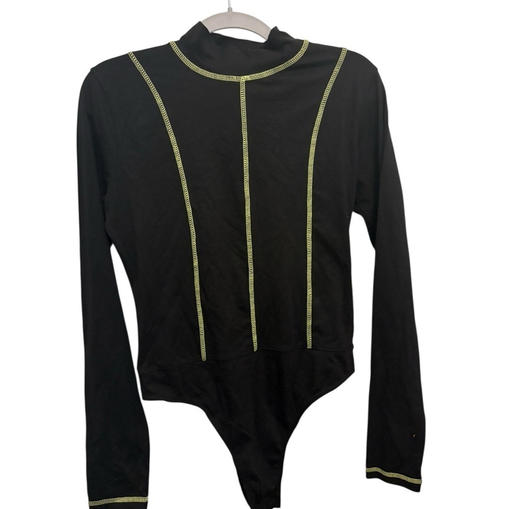 Missguided Black Bodysuit with Neon Green Stitching